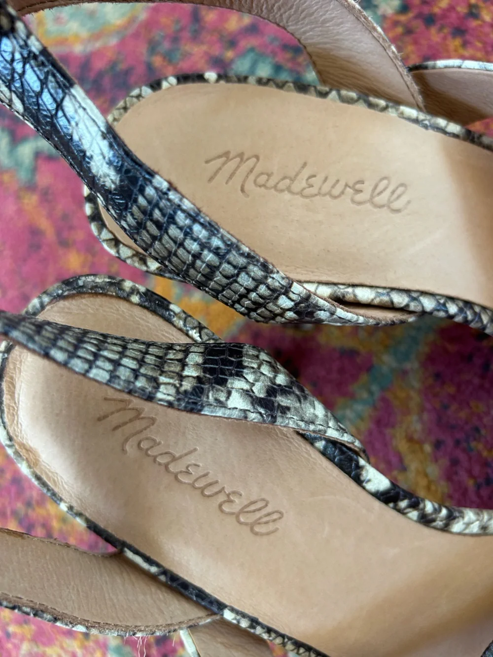 Madewell | Women’s Black/Cream Leather Faux Snake-Print The Liv Block Heel Sz 10 - Picture 7 of 16